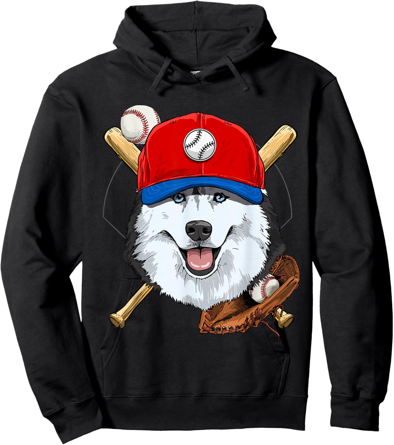 Siberian Husky Baseball Dog Lovers Baseball Player Hoodie - Hoodie | Black