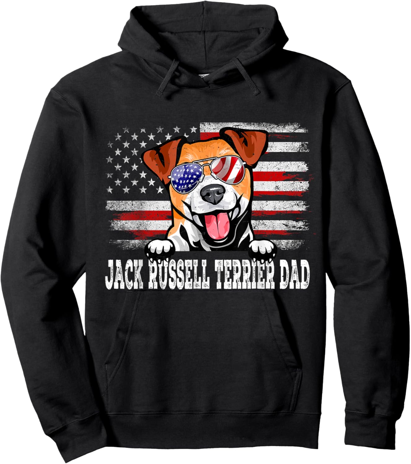 Vintage Jack Russell Terrier Dad American Flag Father's Day Hoodie - Hoodie | Black