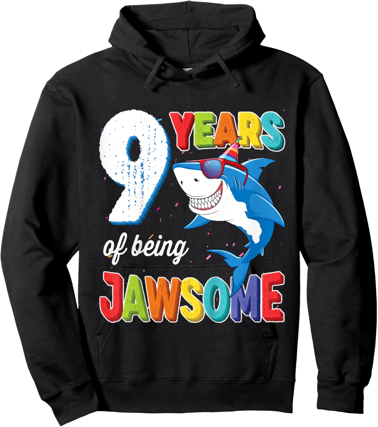 Kids 9 Year Old Boys Kids JawSome Shark 9th Birthday Hoodie - Hoodie | Black