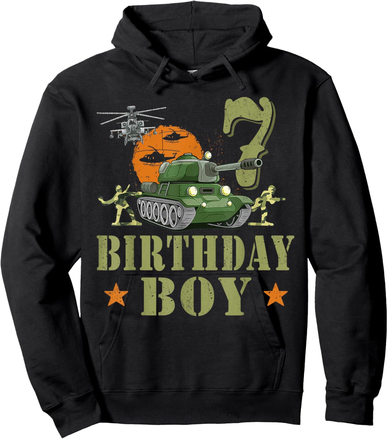 7 Year Old Birthday Boy Army Party 7th Birthday Camo Hoodie - Hoodie | Black