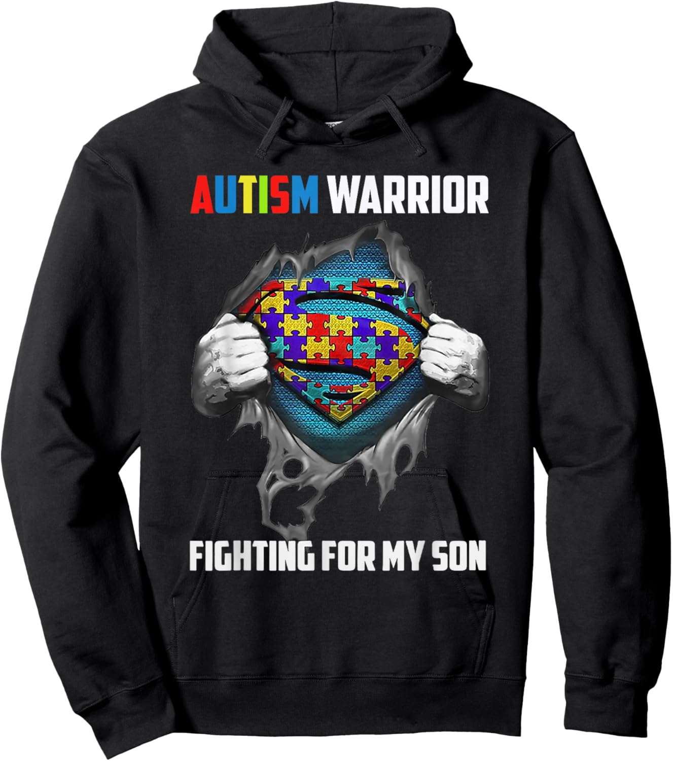 Autism Warrior Fighting for My Son Autism Mom Dad Parents Hoodie - Hoodie | Black