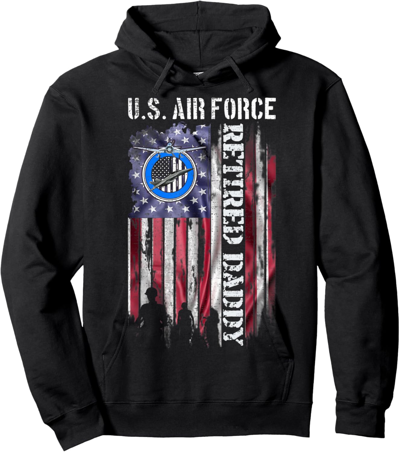 Vintage USA American Flag US Air Force Proud Retired Daddy Men Hoodie - Hoodie | Black
