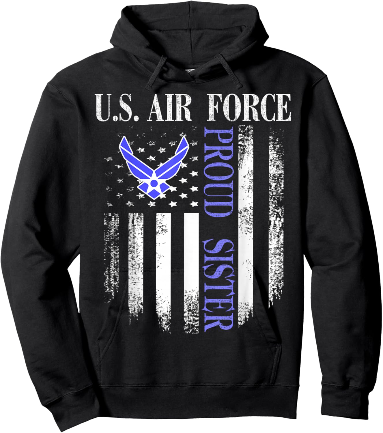Vintage U.S. Air Force Proud Sister with American Flag Hoodie - Hoodie | Black