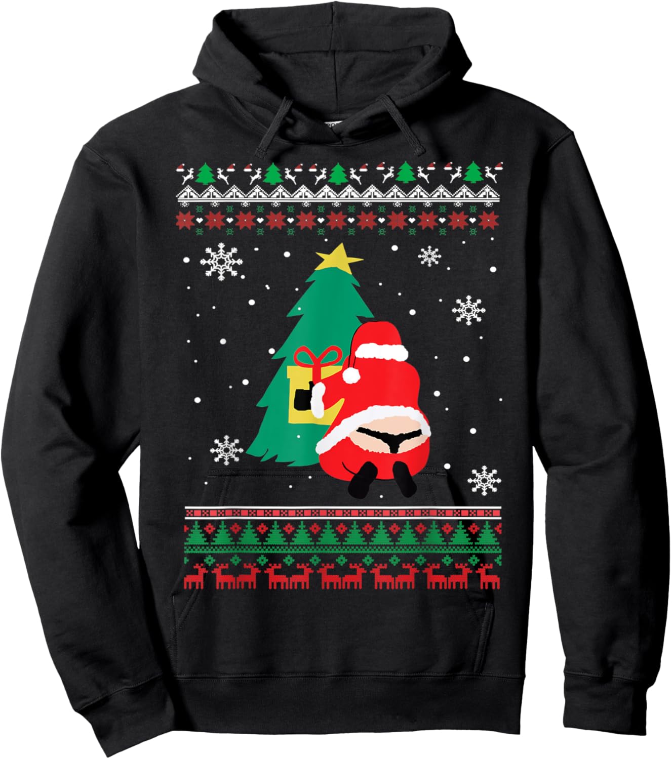 Funny Adult Santa's Whale Tail Thongs Ugly Christmas Sweater Hoodie - Hoodie | Black