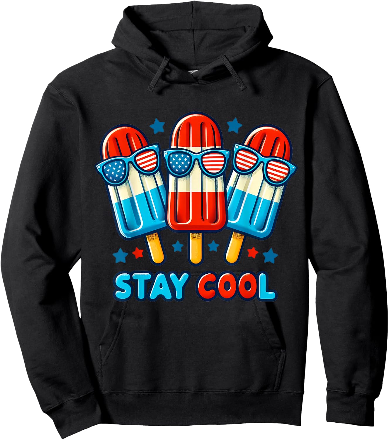 Stay Cool 4th July Popsicle Boys Men USA Flag American Hoodie - Hoodie | Black