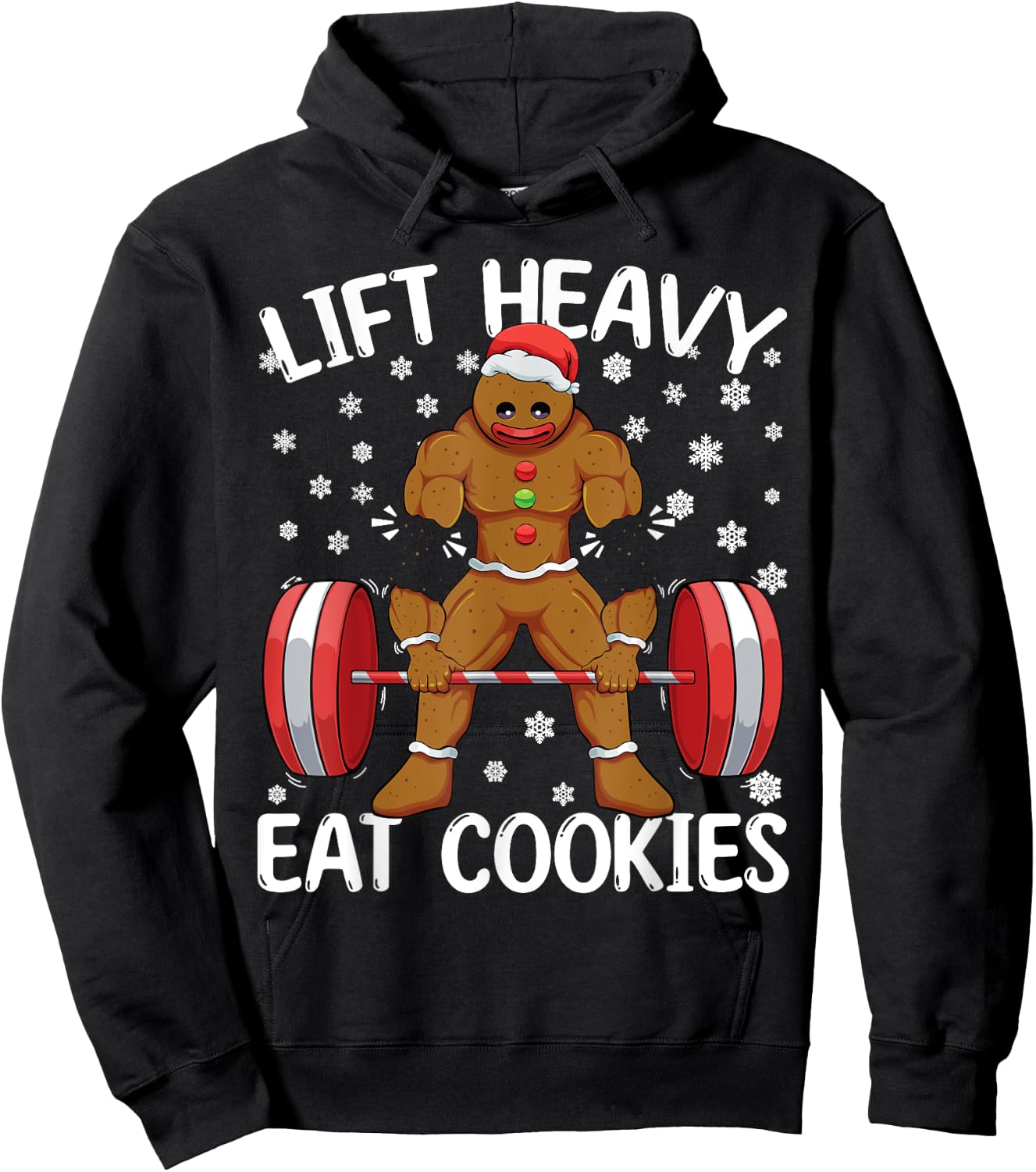 Lift Heavy Eat Cookies Gingerbread Man Workout Christmas Hoodie - Hoodie | Black