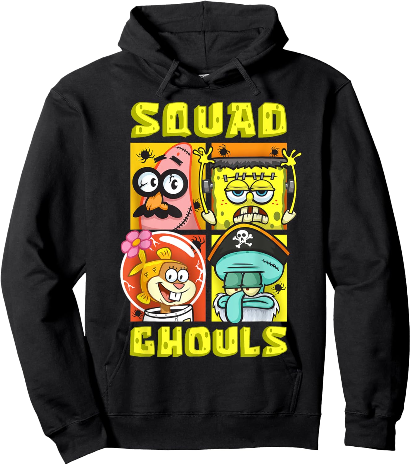 Mademark x SpongeBob SquarePants - SpongeBob Patrick Squidward Sandy Halloween Squad Ghouls Fun Hoodie - Hoodie | Black