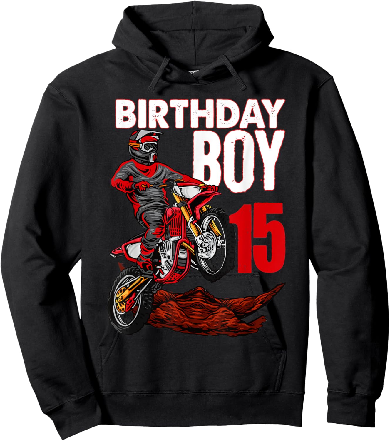 Birthday Boy 15 Year Old MX Dirt Bike Motocross Hoodie - Hoodie | Black