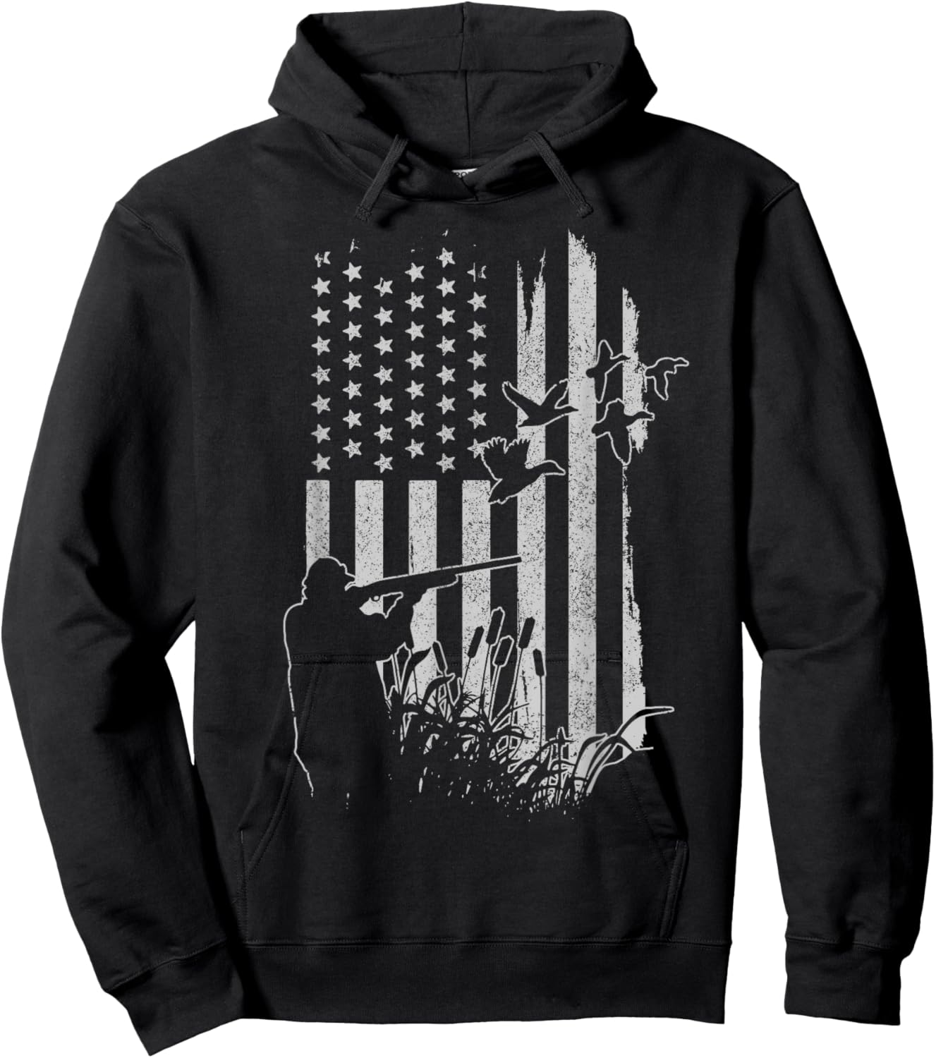 Patriotic Duck Hunting American Flag Duck Hunter Hoodie - Hoodie | Black
