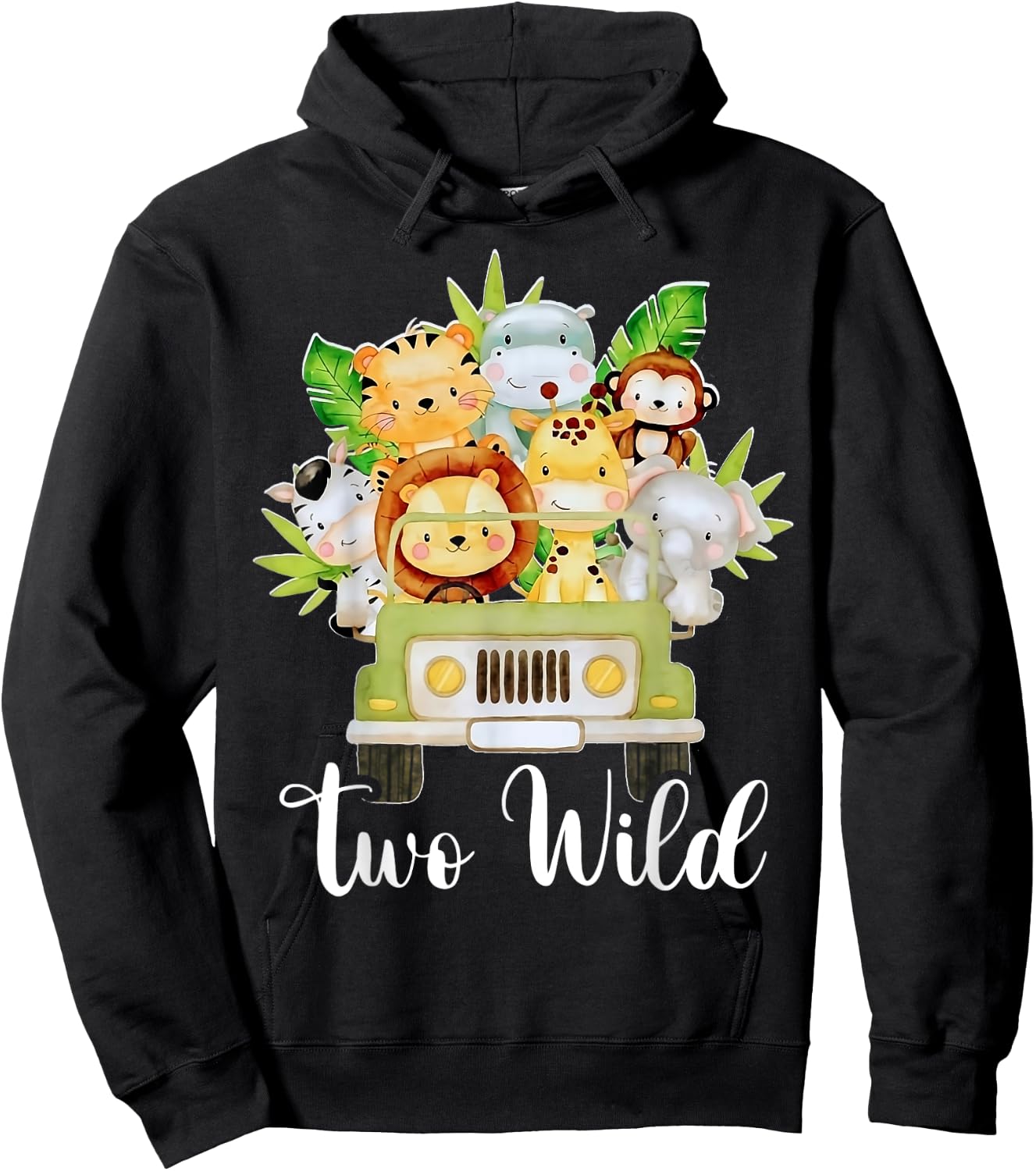 Kids Two Wild 2nd Birthday Boy Funny Wild Animal Toddler Boy Hoodie - Hoodie | Black