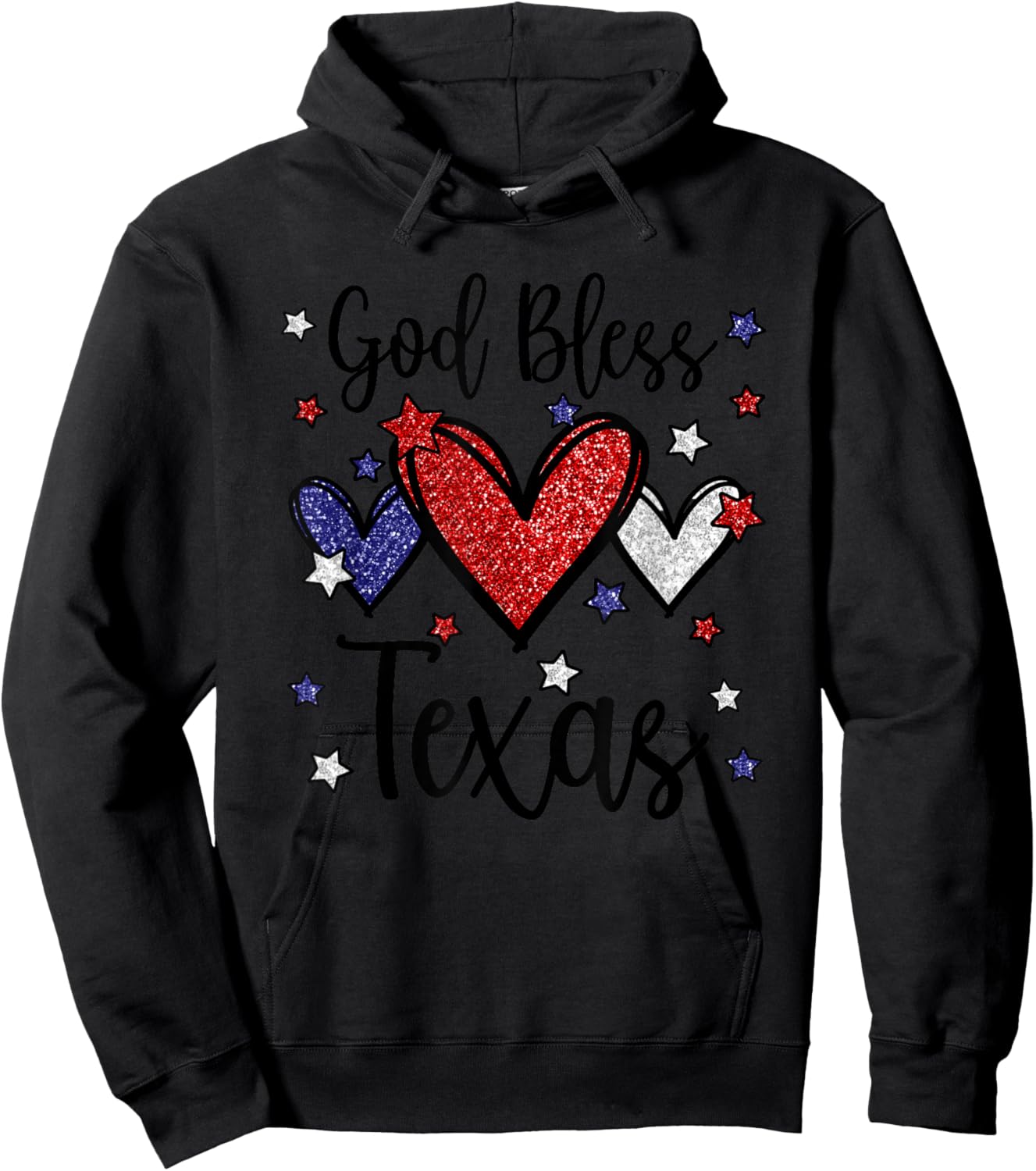 God Bless Texas Hearts For Patriotic Women & Fourth Of July Hoodie - Hoodie | Black