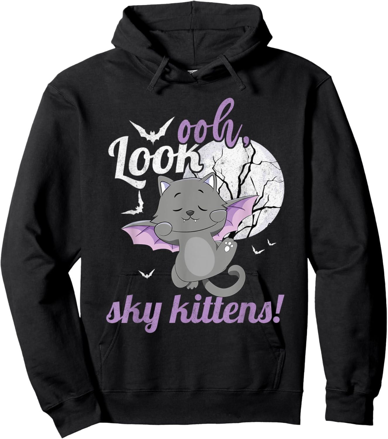 Oh Look Sky Kittens Funny Halloween Bat Cat Women Hoodie - Hoodie | Black