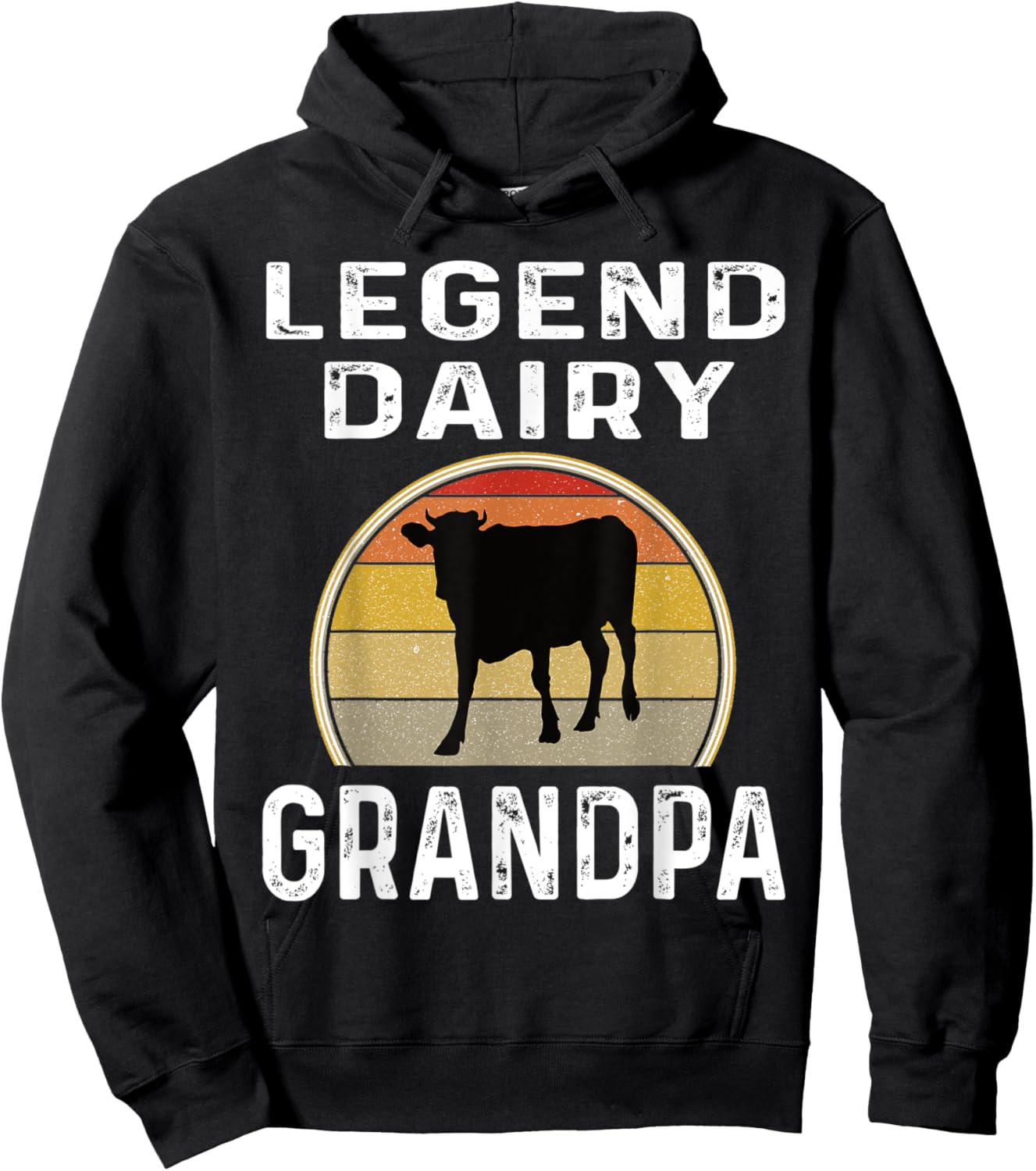 Legend Dairy Grandpa Retro Sunset Cow Farming Funny Cattle Hoodie - Hoodie | Black