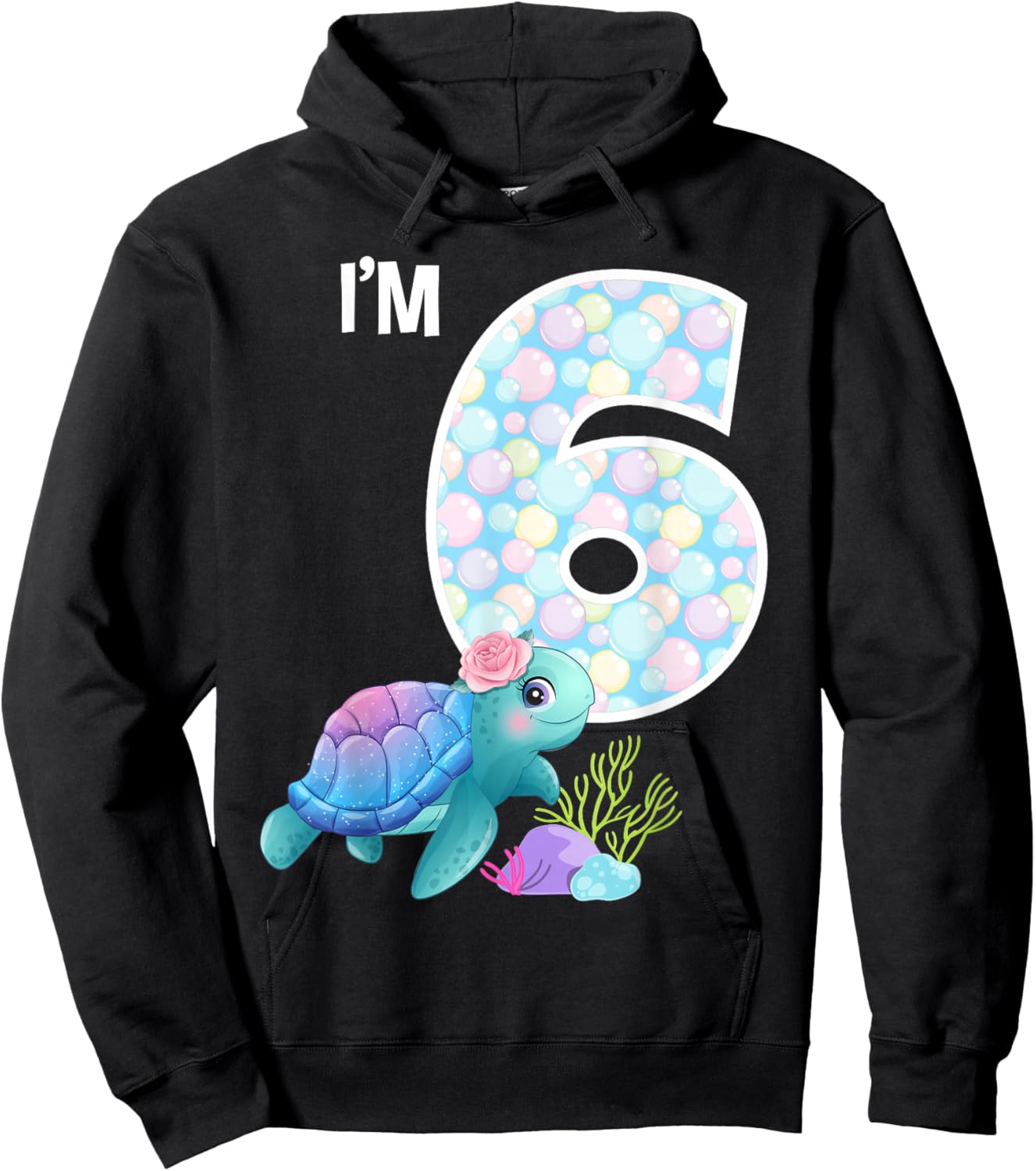Sea Turtle Birthday I'm 6 Ocean Aquarium Theme 6th Birthday Hoodie - Hoodie | Black