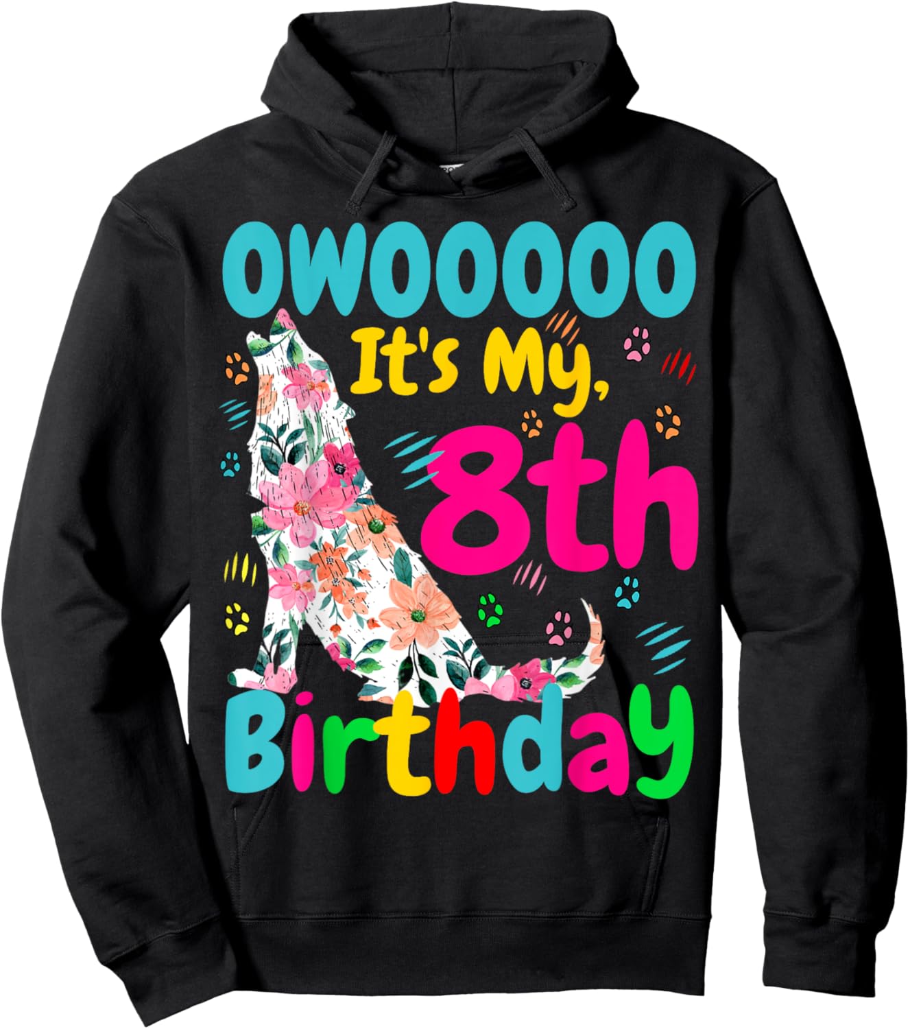 Eight Years Old Birthday Girls Who Loves Wolves Wolf Costume Hoodie - Hoodie | Black