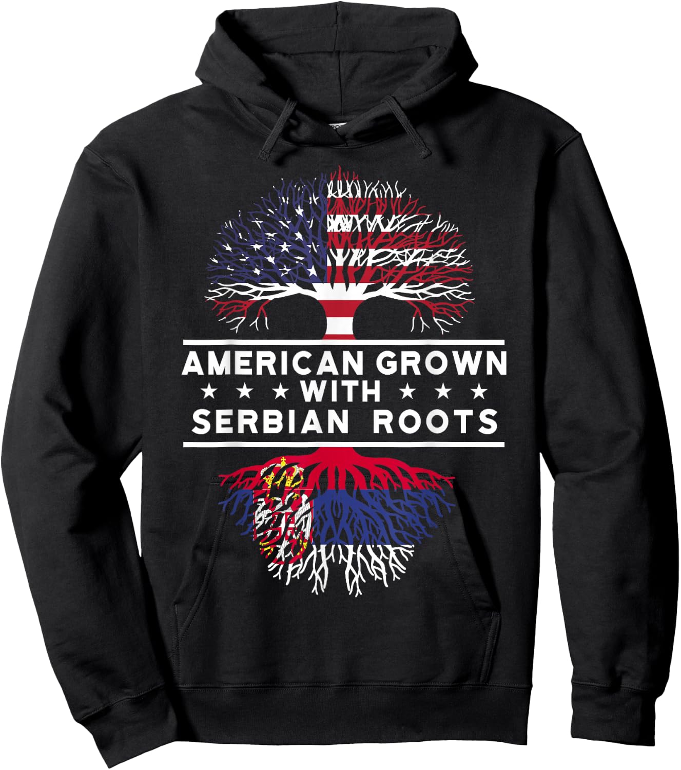 National Flags & Roots Proud Heritage Gifts American Grown with Serbian Roots - Serbia - -Adults - Black - Small - Short Sleeve - - Modern Casual - Flag - Vacation Hoodie - Hoodie | Black