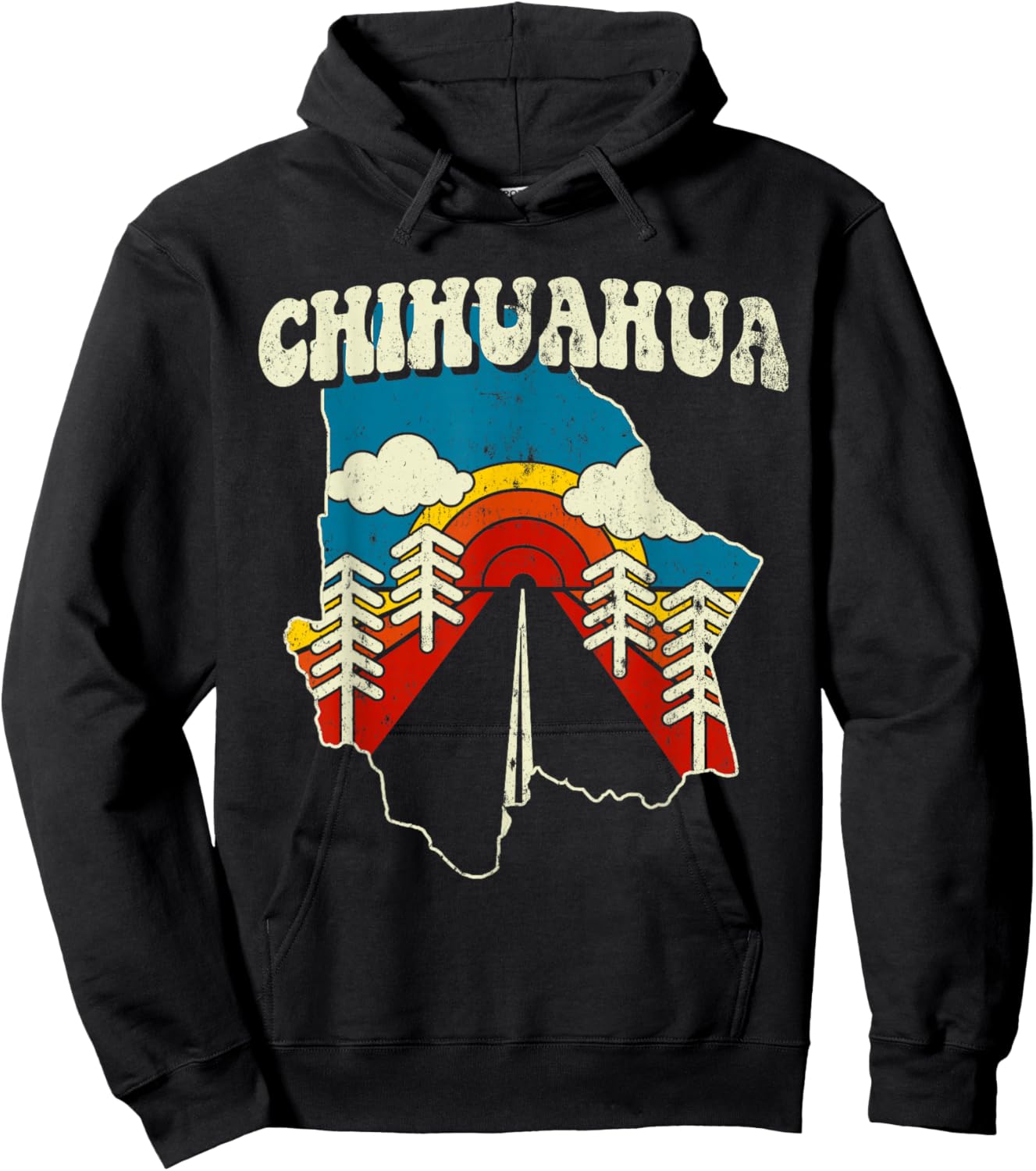 Chihuahua Vintage Mexican State Rainbow Mexico Retro 70s Map Hoodie - Hoodie | Black