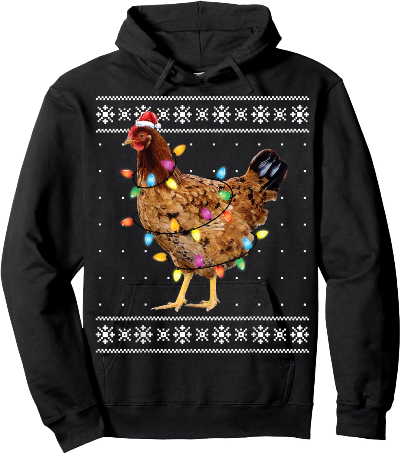 Ugly Christmas Sweater Funny Chicken Christmas Hoodie - Hoodie | Black