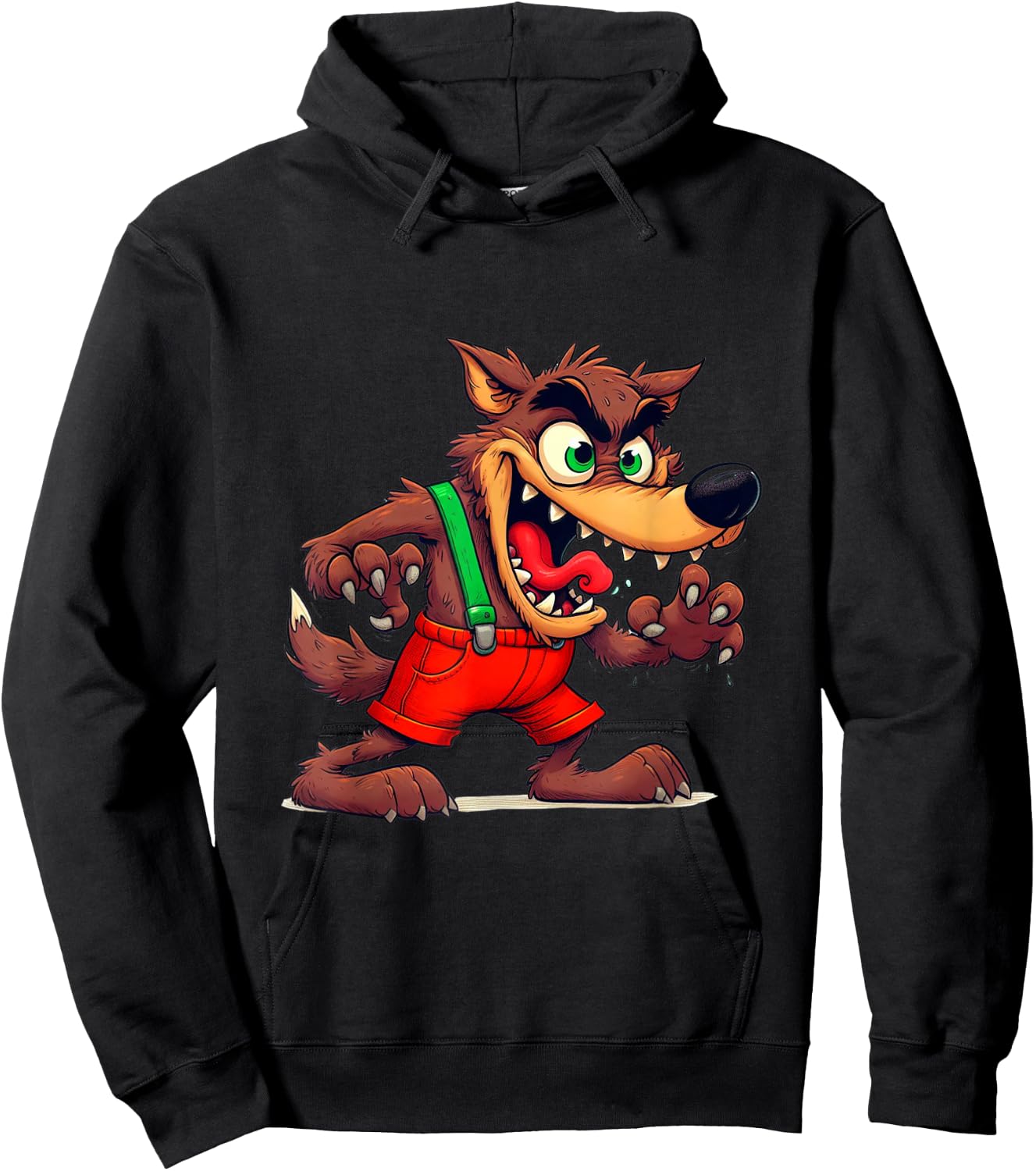 Bad Wolf in a costume with 3 Pigs on the back by houses Hoodie - Hoodie | Black