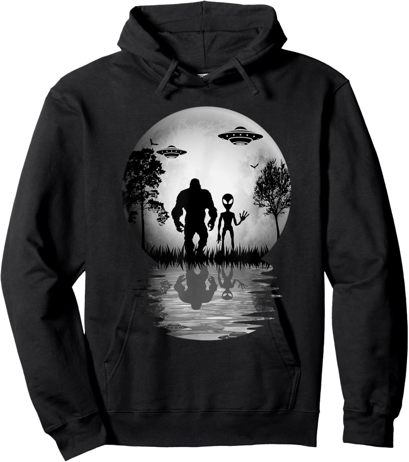 Funny Alien Bigfoot Moon Sasquatch UFO For Boys Hoodie - Hoodie | Black