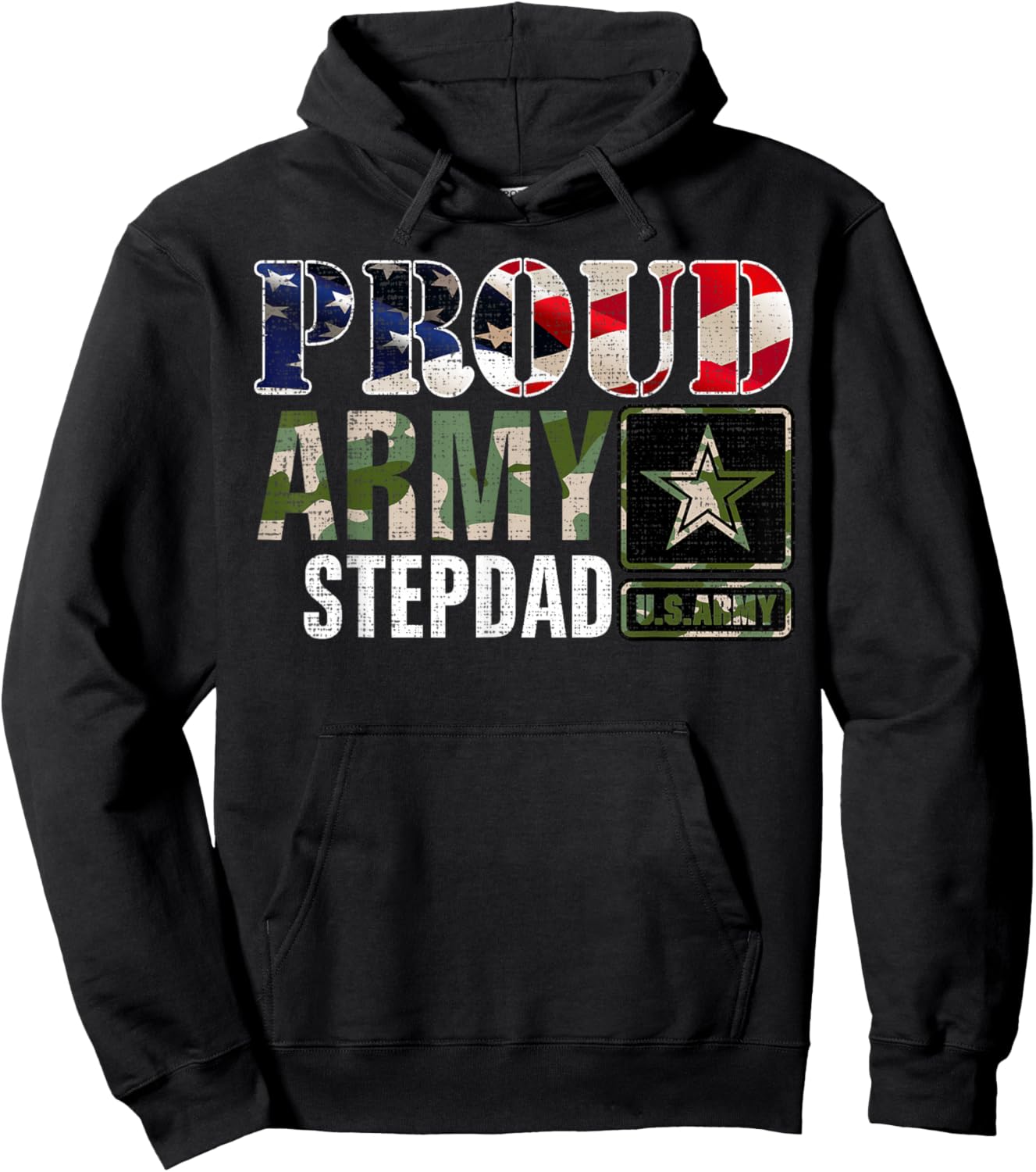 Vintage Proud Army Stepdad Camo With American Flag Gift Hoodie - Hoodie | Black