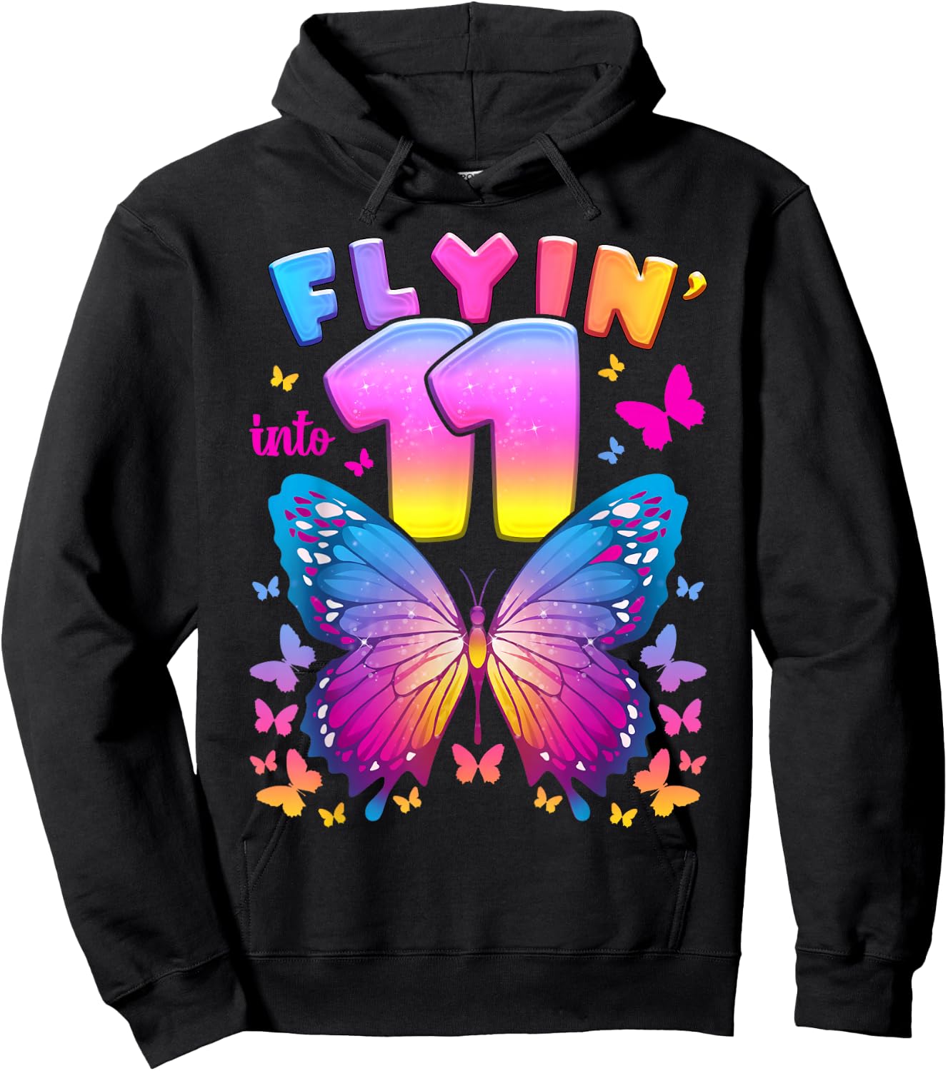 11th Birthday Girl Age 11 Butterfly Number 11 Hoodie - Hoodie | Black