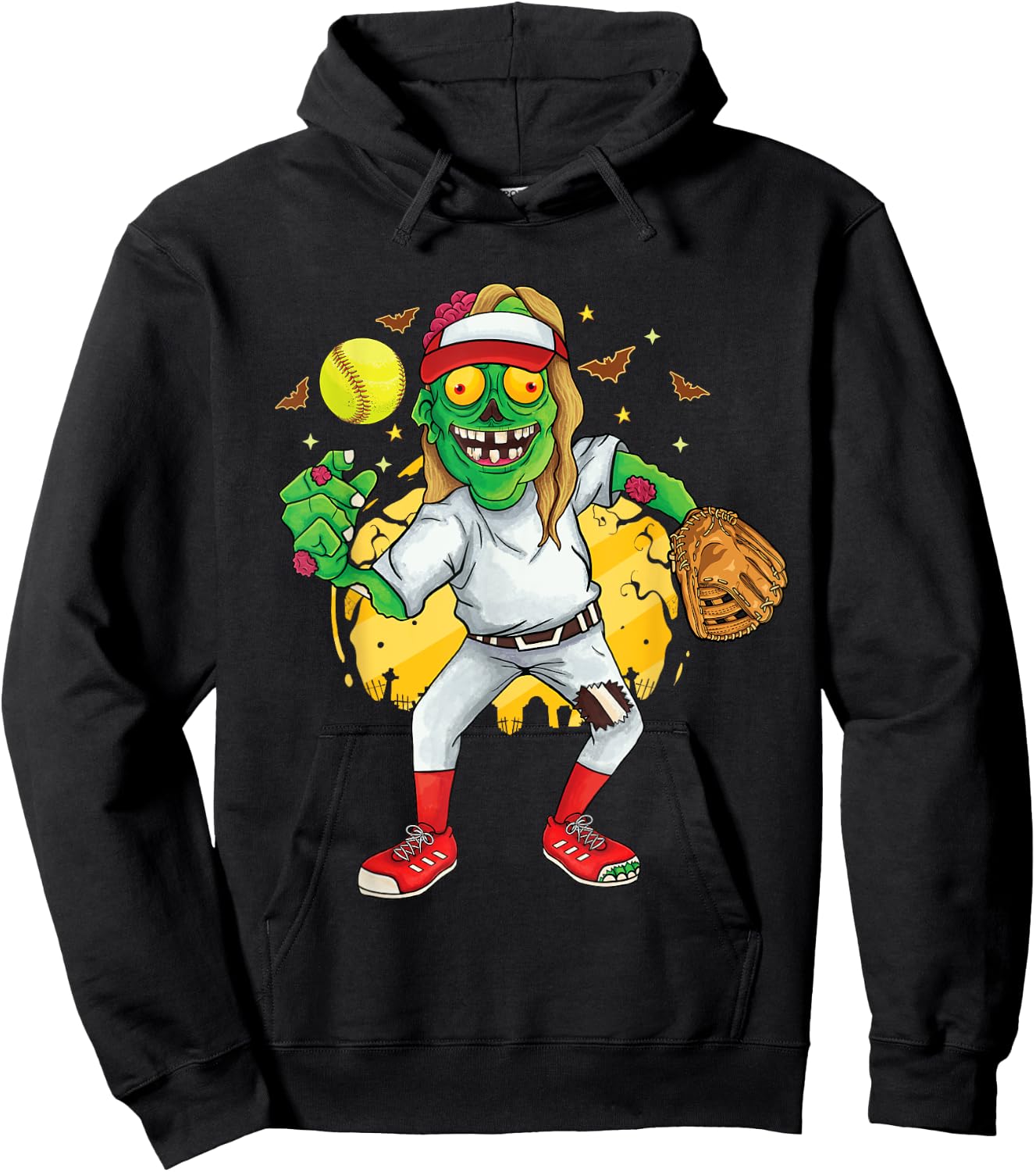 Zombie softball pitcher Girls Kids Teens Halloween Costume Hoodie - Hoodie | Black