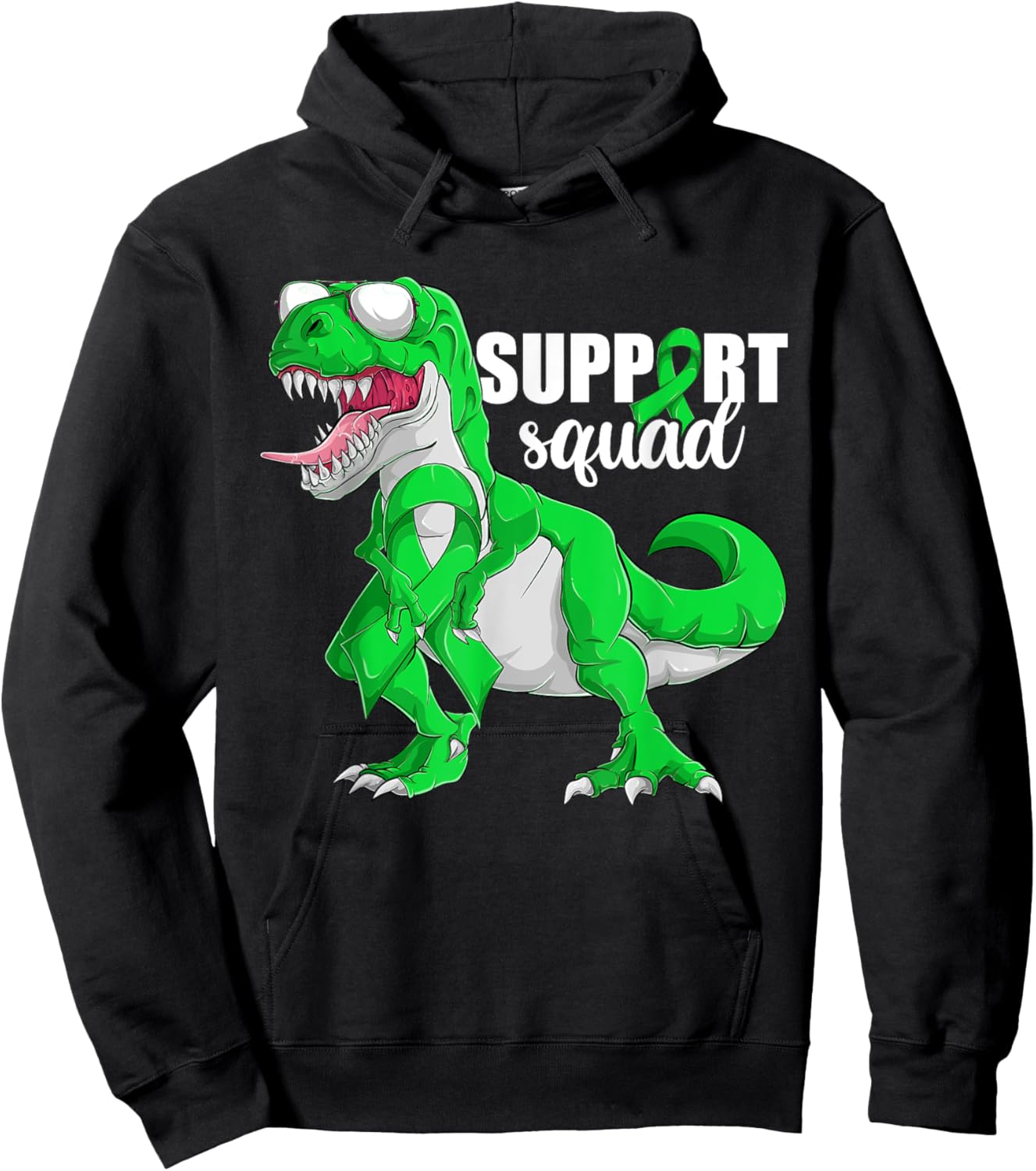 Trex Lymphoma Cancer Shirt, Boy Support Squad Green Dinosaur Hoodie - Hoodie | Black