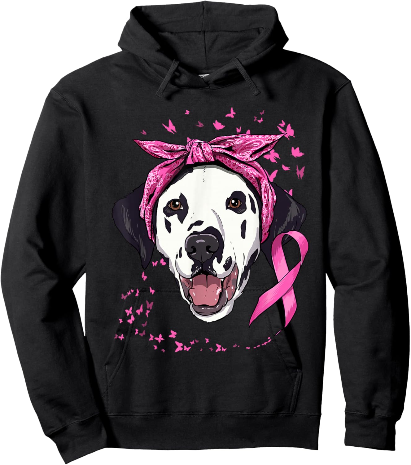 Dalmatian Pink Ribbon Breast Cancer Awareness Survivor Hoodie - Hoodie | Black