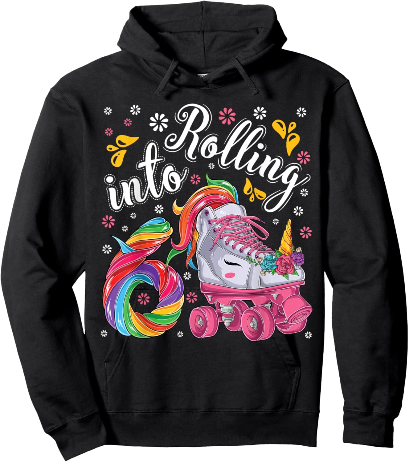 Roller Girl 6 year old Unicorn Rolling skate 6th birthday Hoodie - Hoodie | Black
