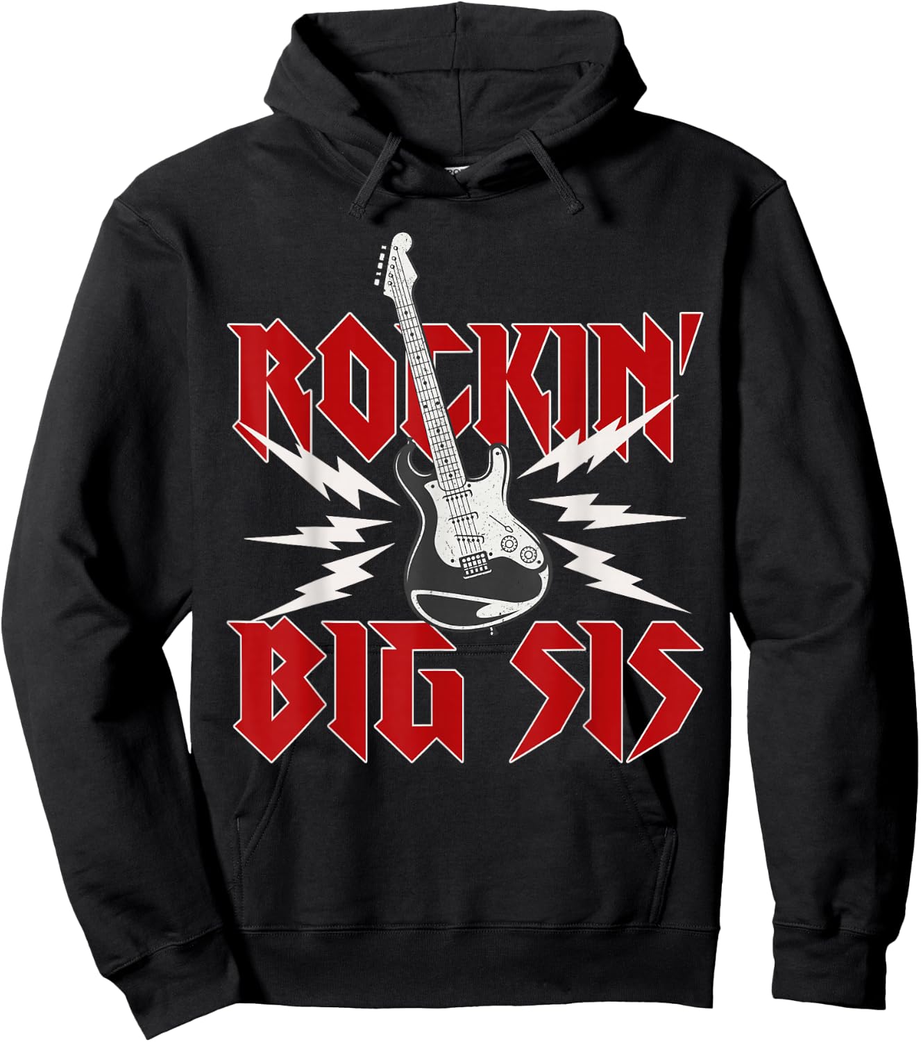 Big Sister Rockin One Birthday Family Matching Rock Guitar Hoodie - Hoodie | Black