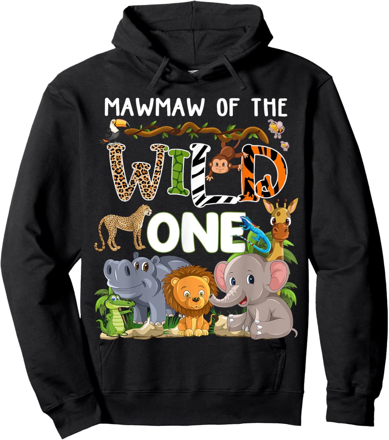 Mawmaw Of The Wild One Zoo Theme Birthday Safari Jungle Hoodie - Hoodie | Black