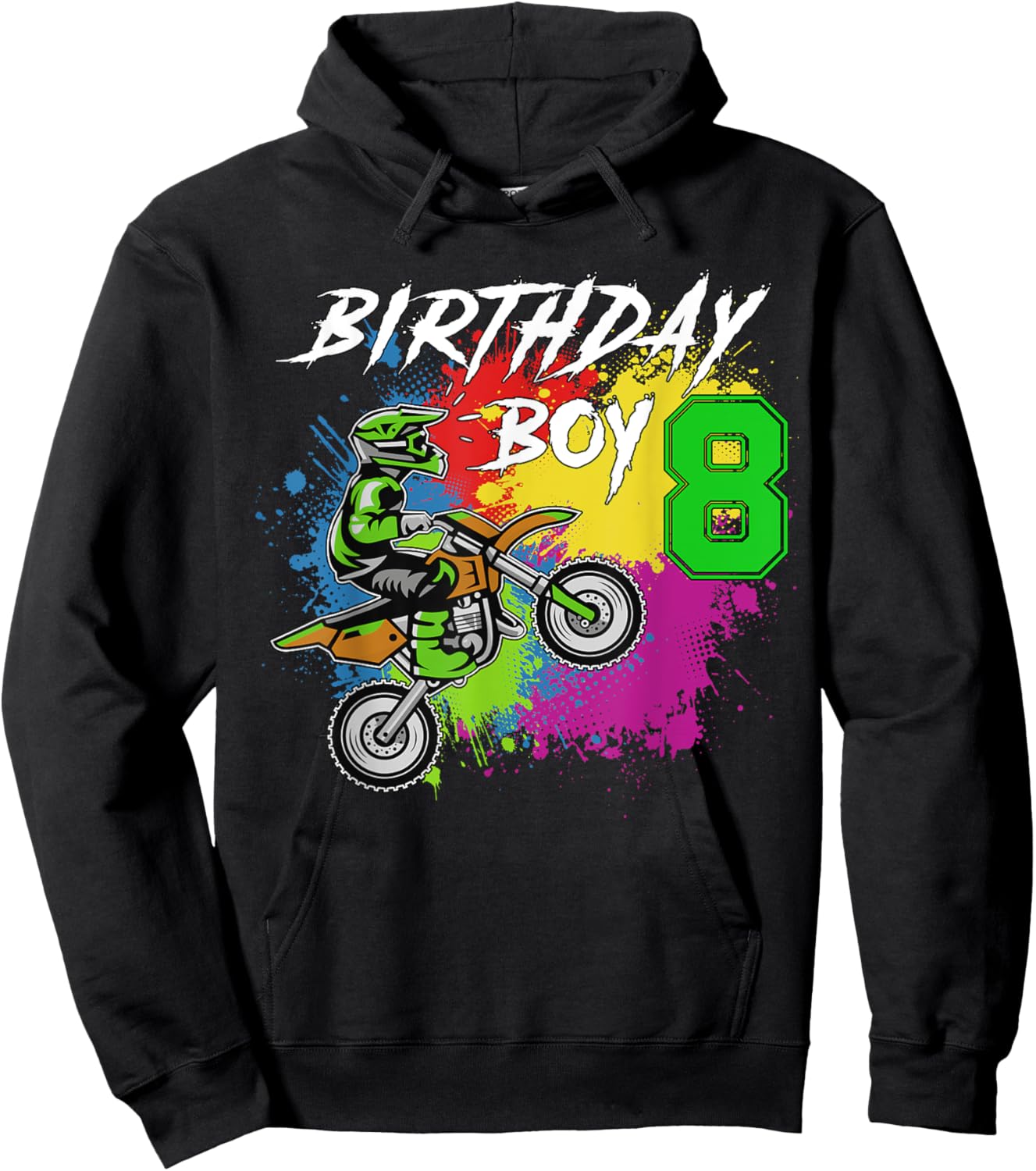 Motocross MX 8th Gift | 8 Year Old Dirt Bike Birthday Party Hoodie - Hoodie | Black