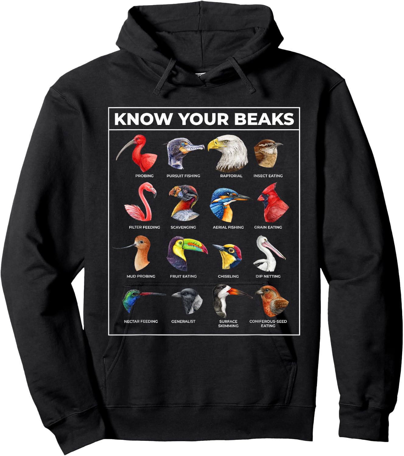 Know Your Beaks Types of Birds Shirt for Twitcher Hoodie - Hoodie | Black