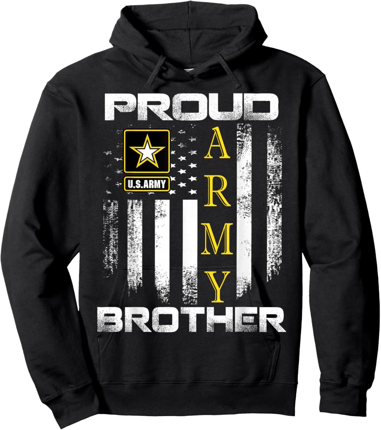 Vintage Proud Army Brother with American Flag Gift Hoodie - Hoodie | Black