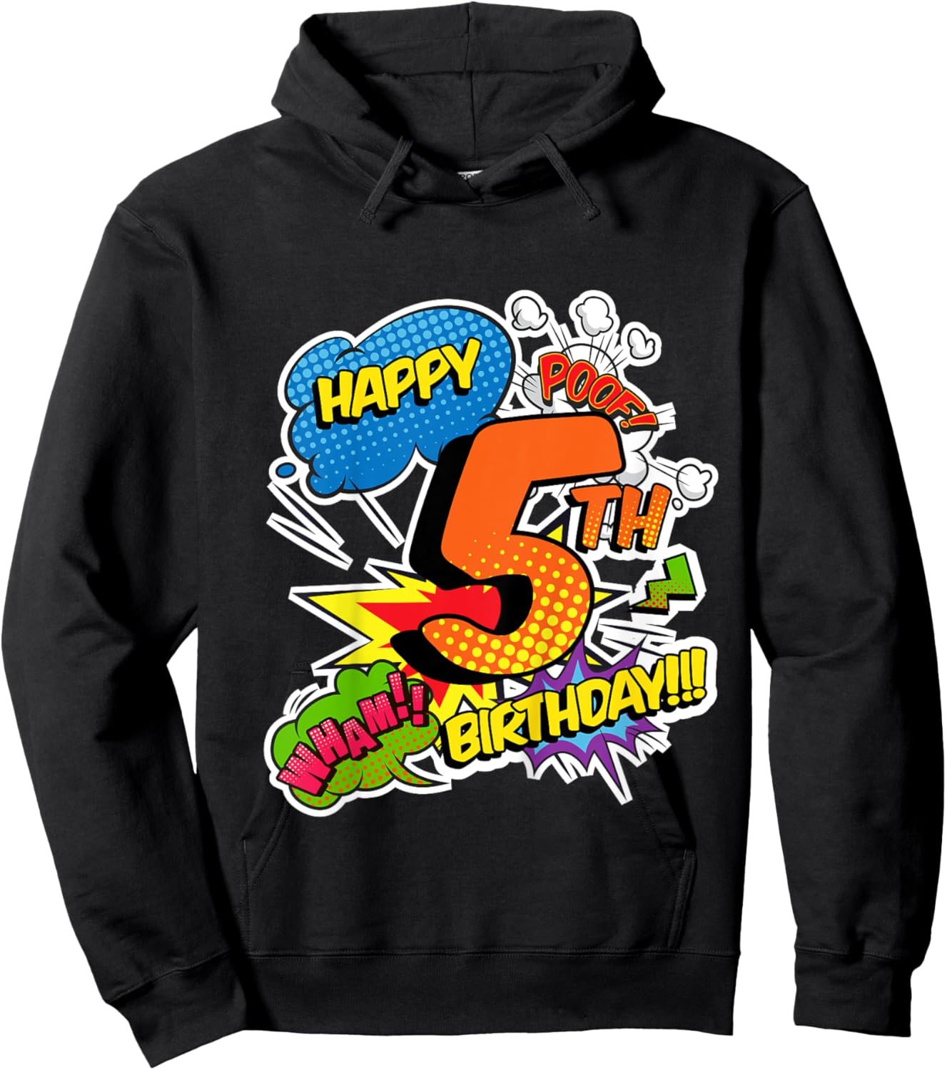 Kids Happy 5th Birthday Boys Comic Style superpower Superheroes Hoodie - Hoodie | Black