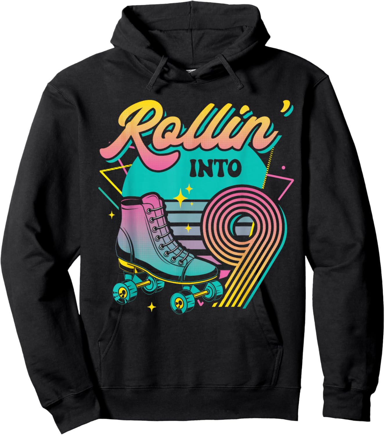 Roller Skate 9th Birthday Party Rolling into 9 Retro Girl Hoodie - Hoodie | Black