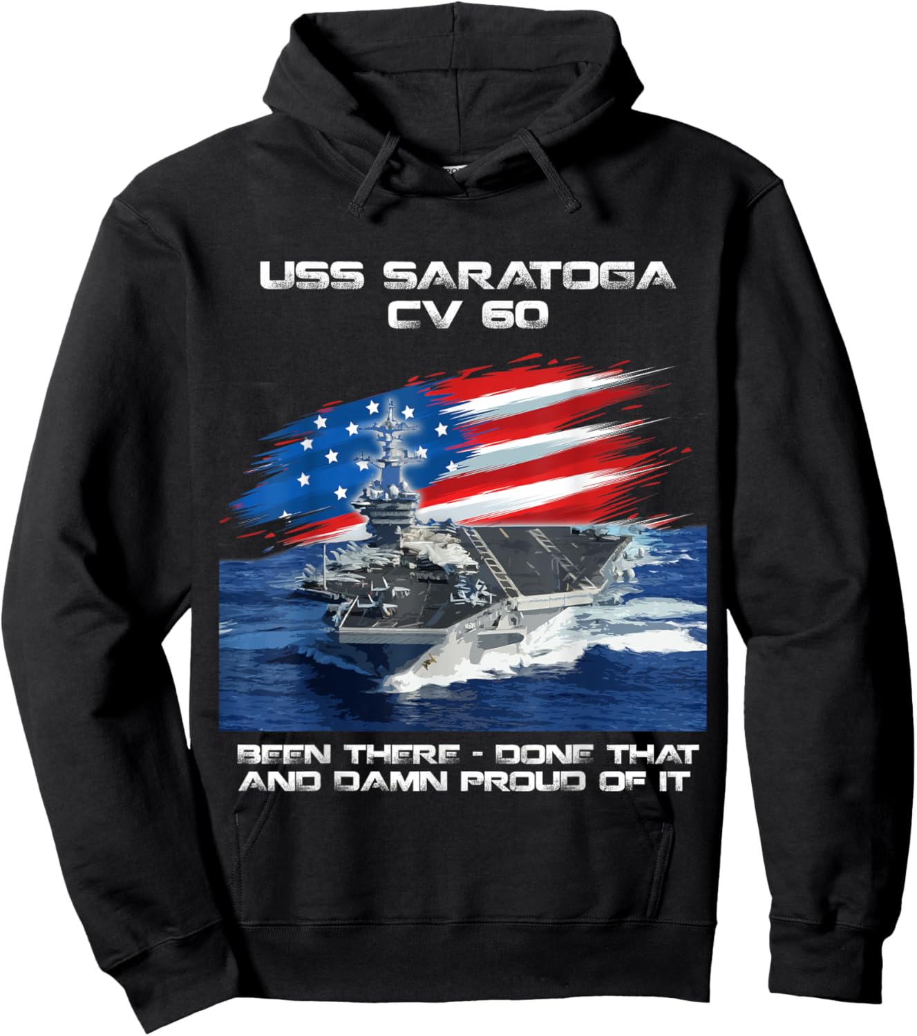 USS Saratoga CV 60 Aircraft Carrier Veteran USA Flag Xmas Hoodie - Hoodie | Black