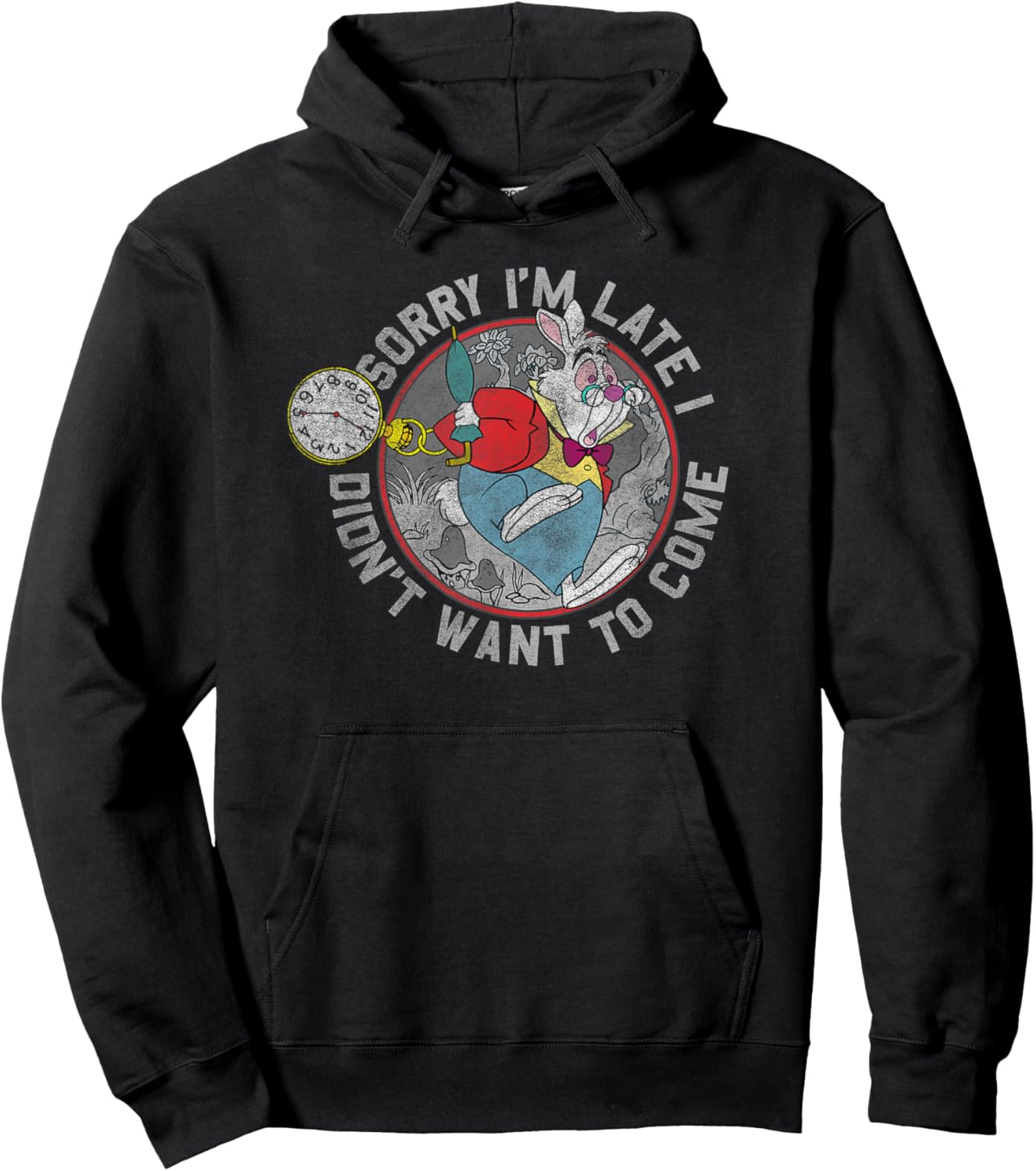Disney Alice In Wonderland White Rabbit Sorry I Am Late Hoodie - Hoodie | Black