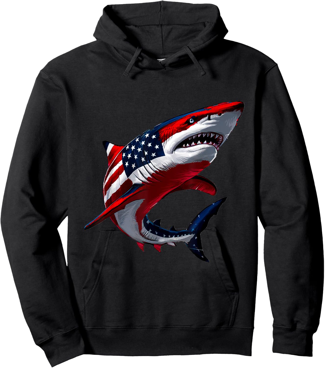 Shark USA Flag Patriotic 4th of July Men Boys Girls Kids Hoodie - Hoodie | Black
