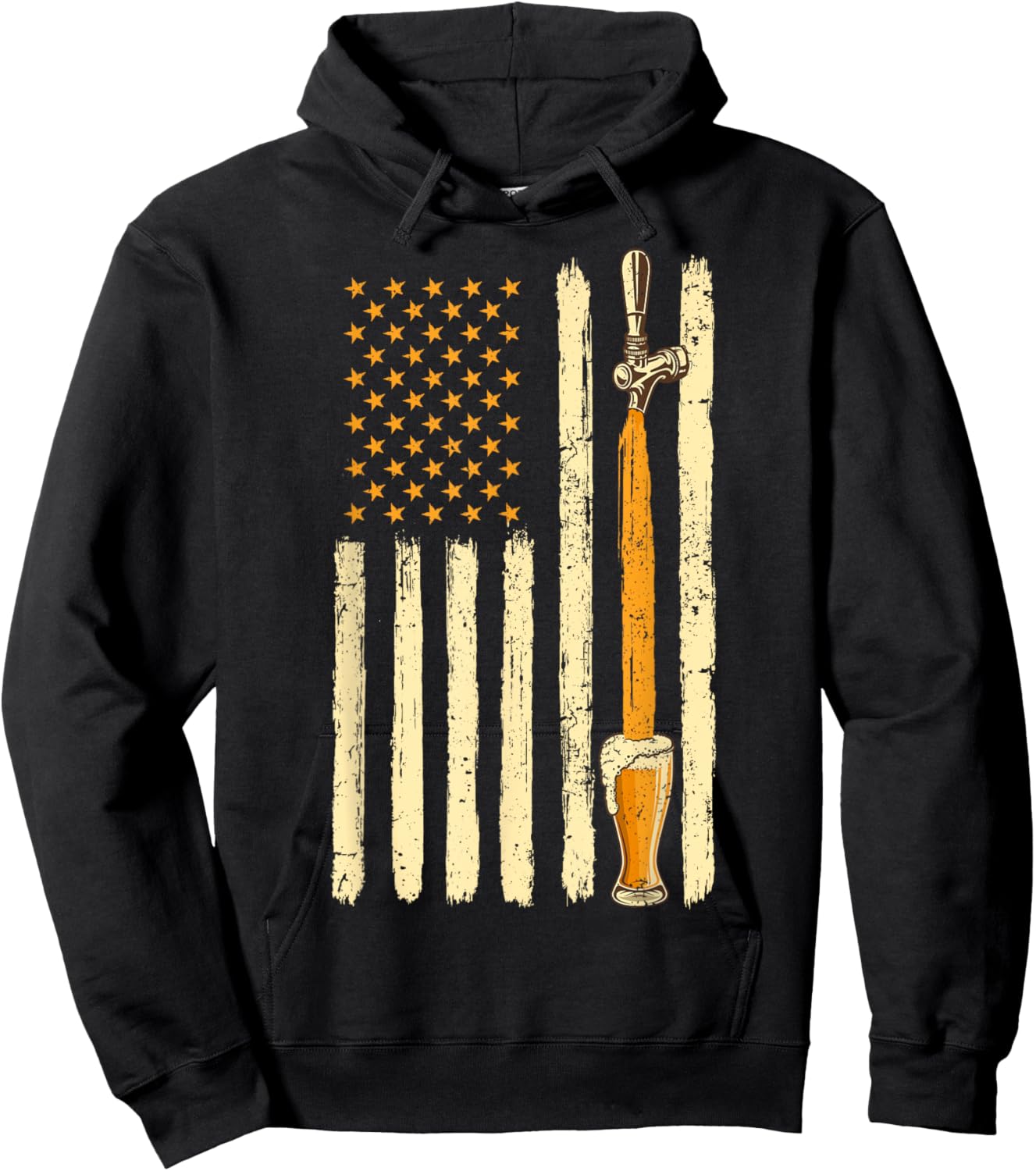 Craft Beer Tap Distressed American Flag Patriotic Alcohol Hoodie - Hoodie | Black