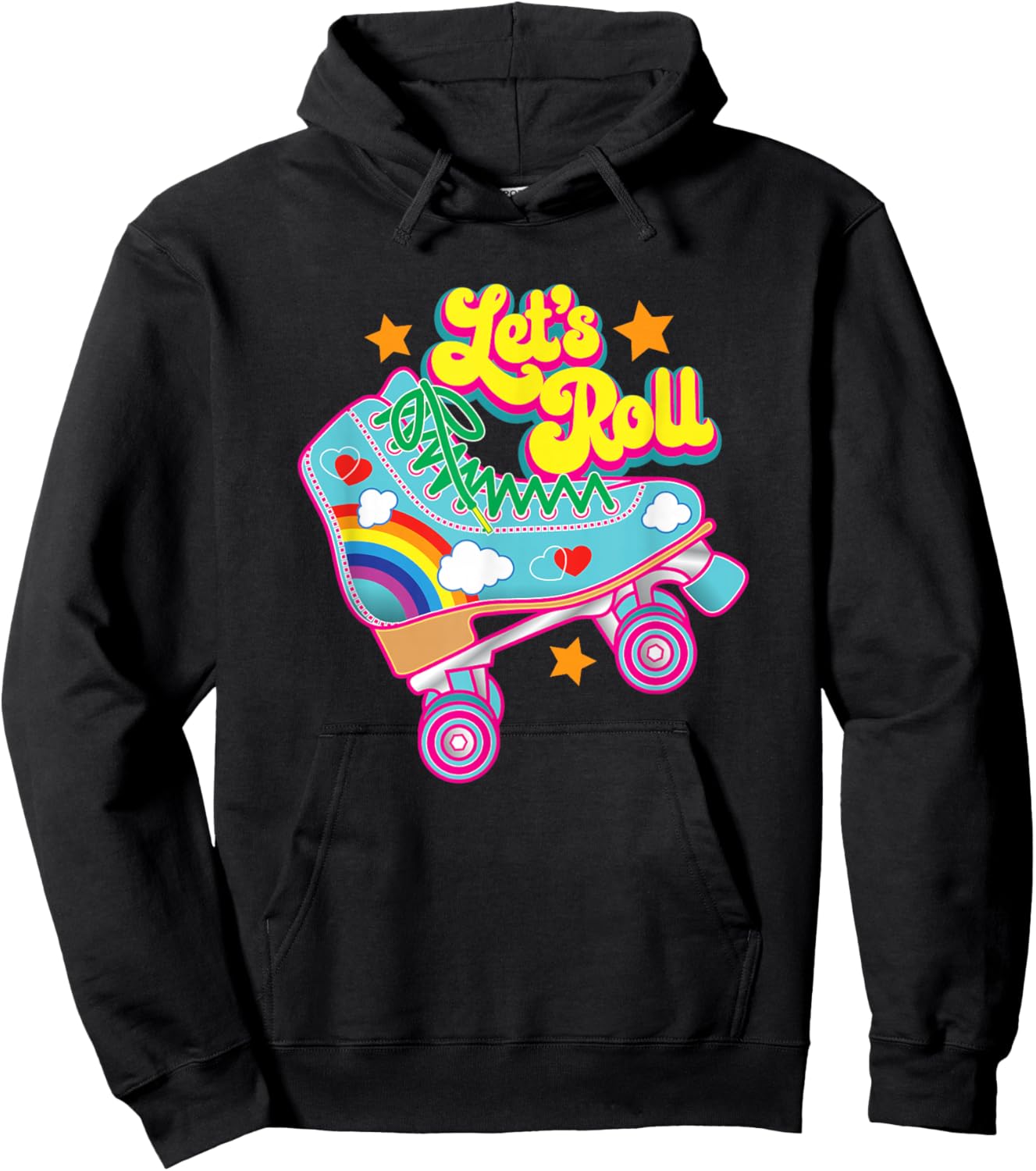 Retro Let’s Roll Rollerskating Cute Roller Skater 70s 80s Hoodie - Hoodie | Black