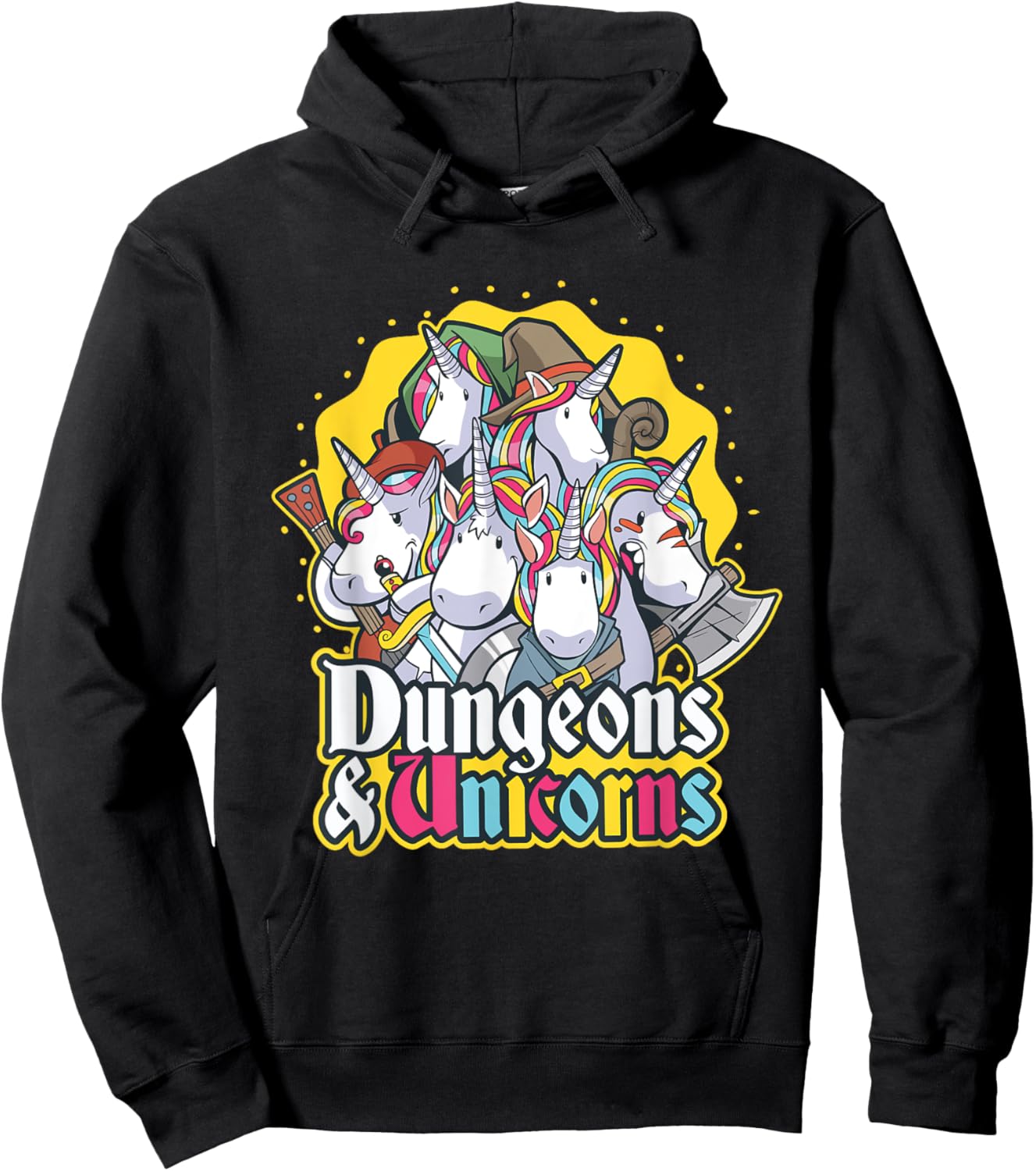 NobleTeeShop Dungeons and Unicorns - Women's -Adults Black Cotton 60% Polyester 40% Short Sleeve Classic Fit - Small Hoodie - Hoodie | Black