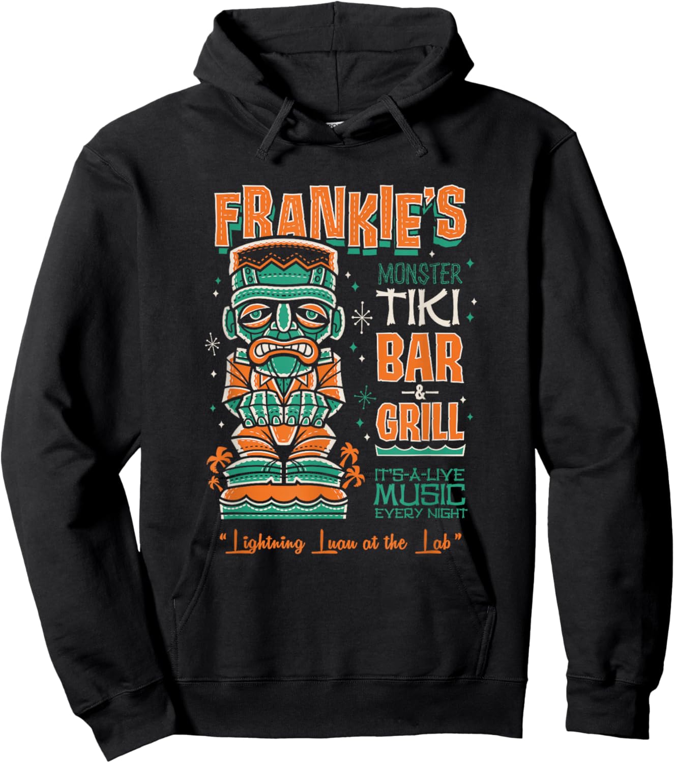 Frankenstein Creepy Cute Tiki Lounge Vacation Surf Monster Hoodie - Hoodie | Black