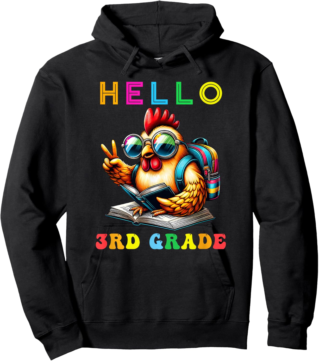 Hello Third Grade Chicken Lover Back to School Kids Teacher Hoodie - Hoodie | Black
