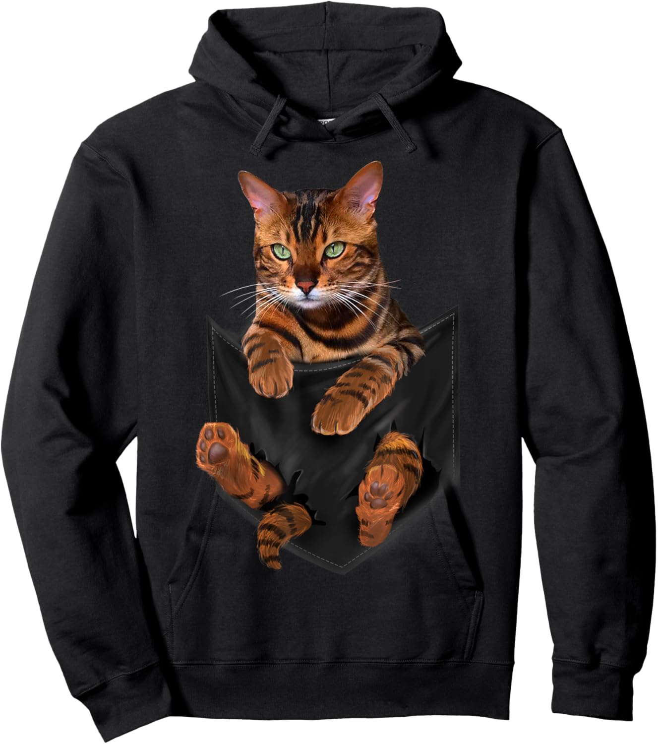Cat Tiger-Print in Pocket Cats Shirt Gifts Men Women Kids Hoodie - Hoodie | Black