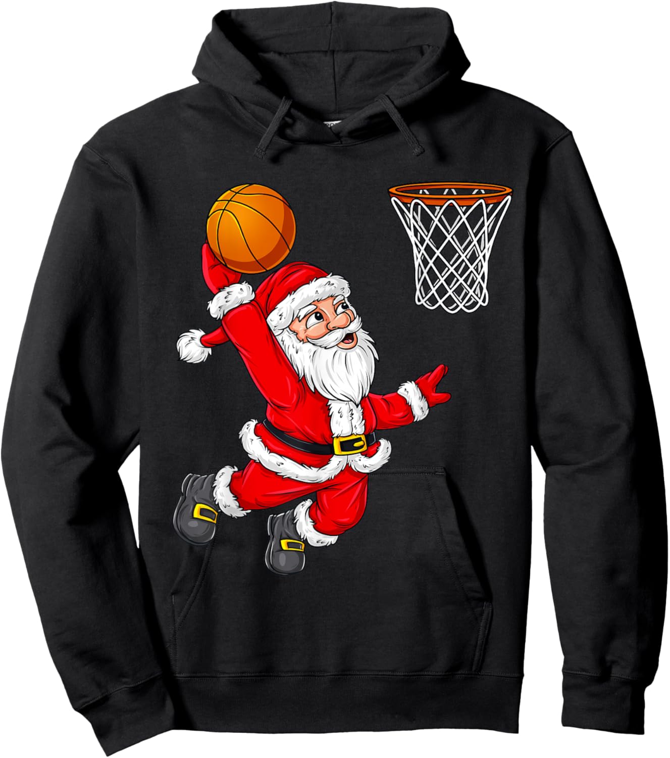Christmas Santa Claus Dunking A Basketball Funny Xmas Hoodie - Hoodie | Black