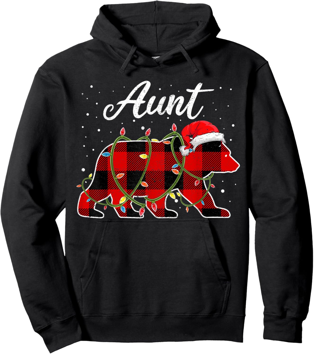 Aunt Bear Shirt, Red Buffalo Plaid Auntie Bear Pajama Hoodie - Hoodie | Black