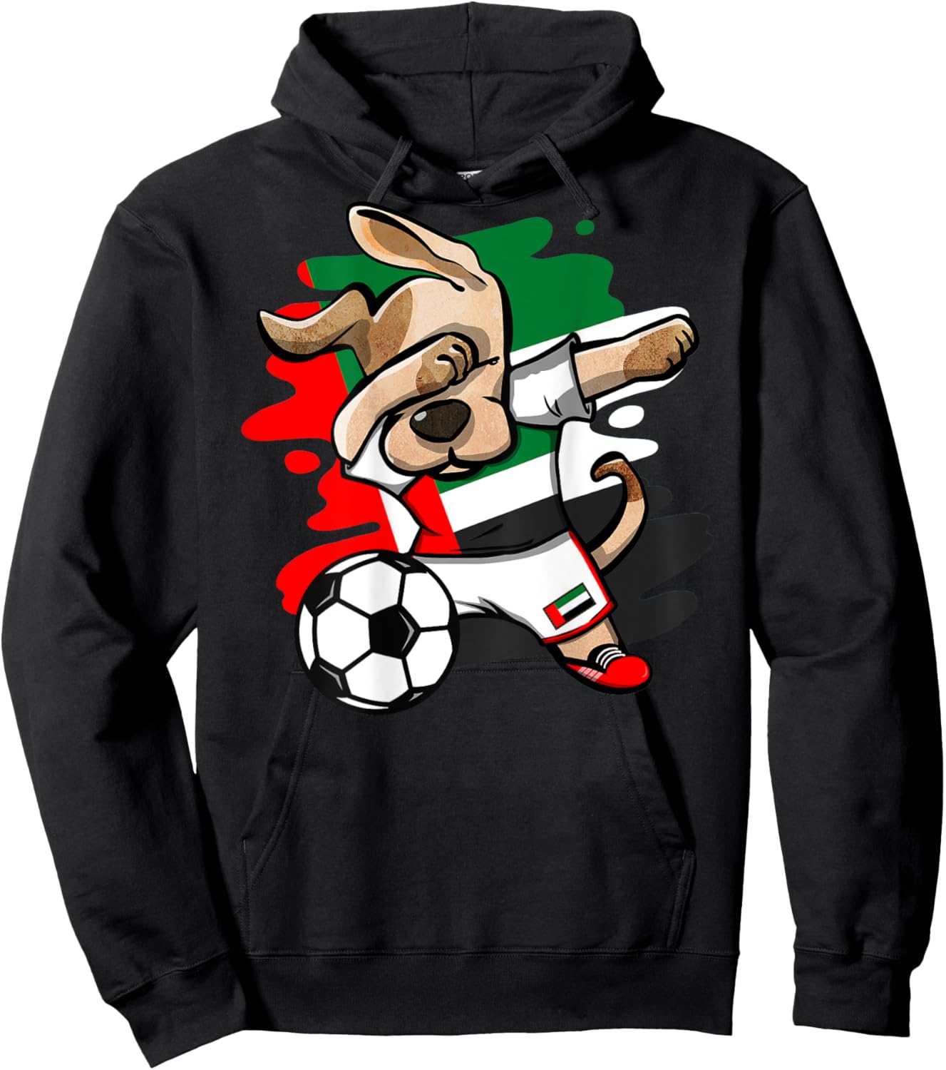 Dabbing Dog United Arab Emirates Soccer Fans Jersey Flag Hoodie - Hoodie | Black