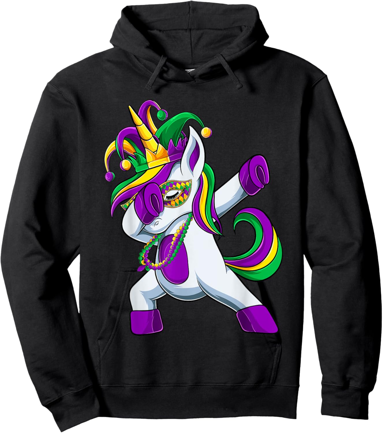 Dabbing Jester Unicorn Mardi Gras Shirt, Kids Girls Hoodie - Hoodie | Black